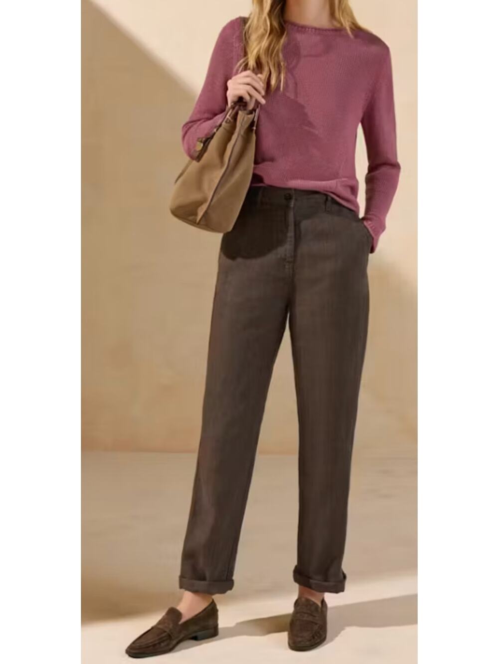 New Poetry 100% Heavy Linen Slim Leg Jeans Truffle Brown Women's Size 14